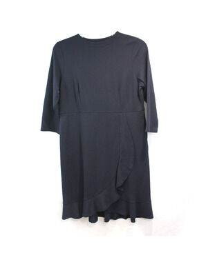 J Jill Ponte Womens Jersey Dress size M Petite Navy Blue Ruffle Trim Pockets